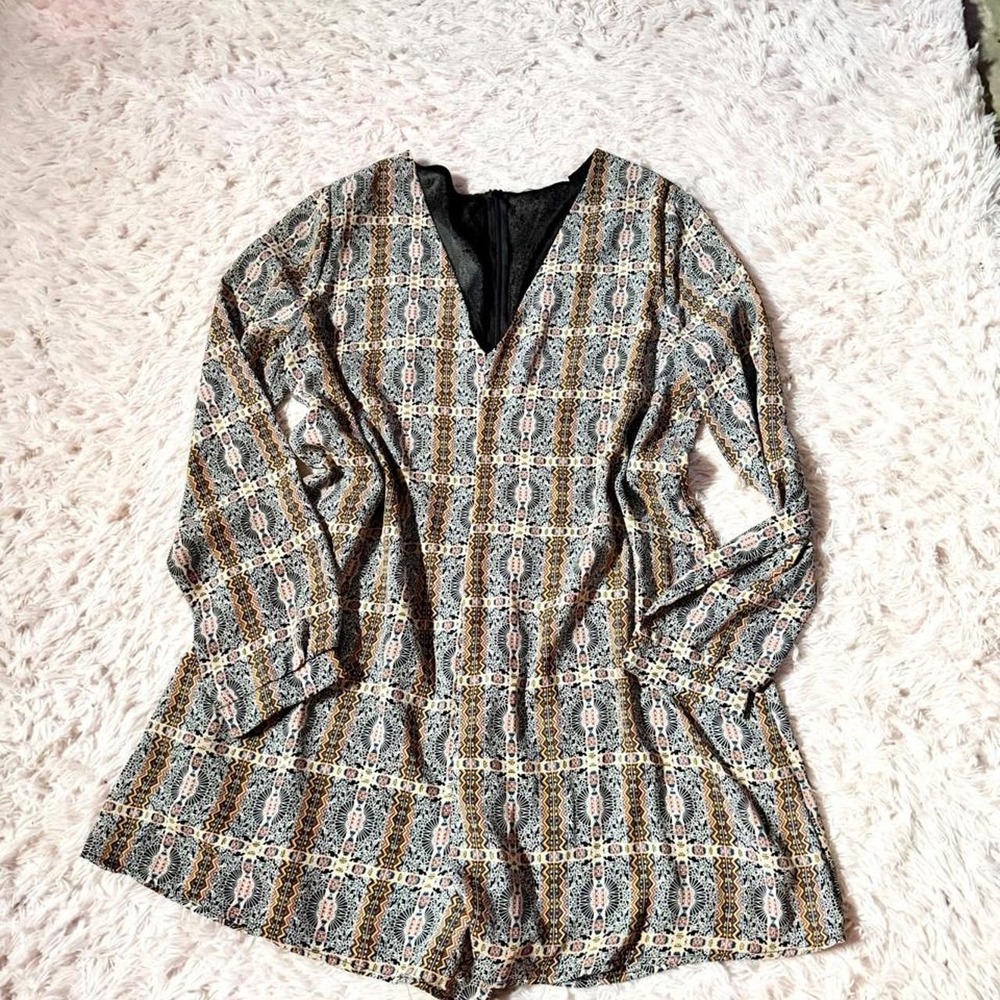 Bohemian Geometric Aztec Tribal Lagenlook Flowy Hippie Goddess Romper Womens L